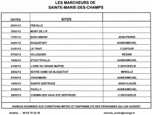 calendrier des randonées