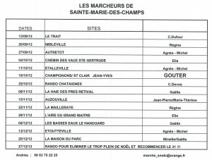 calendrier des randonnées